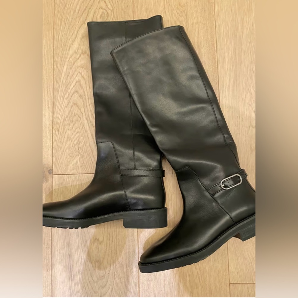Massimo Dutti black leather tall riding boots 39 eu